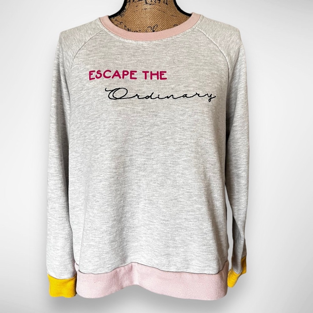 TIME AND TRU Escape the Ordinary Light Gray Crewneck Sweatshirt Large | EUC